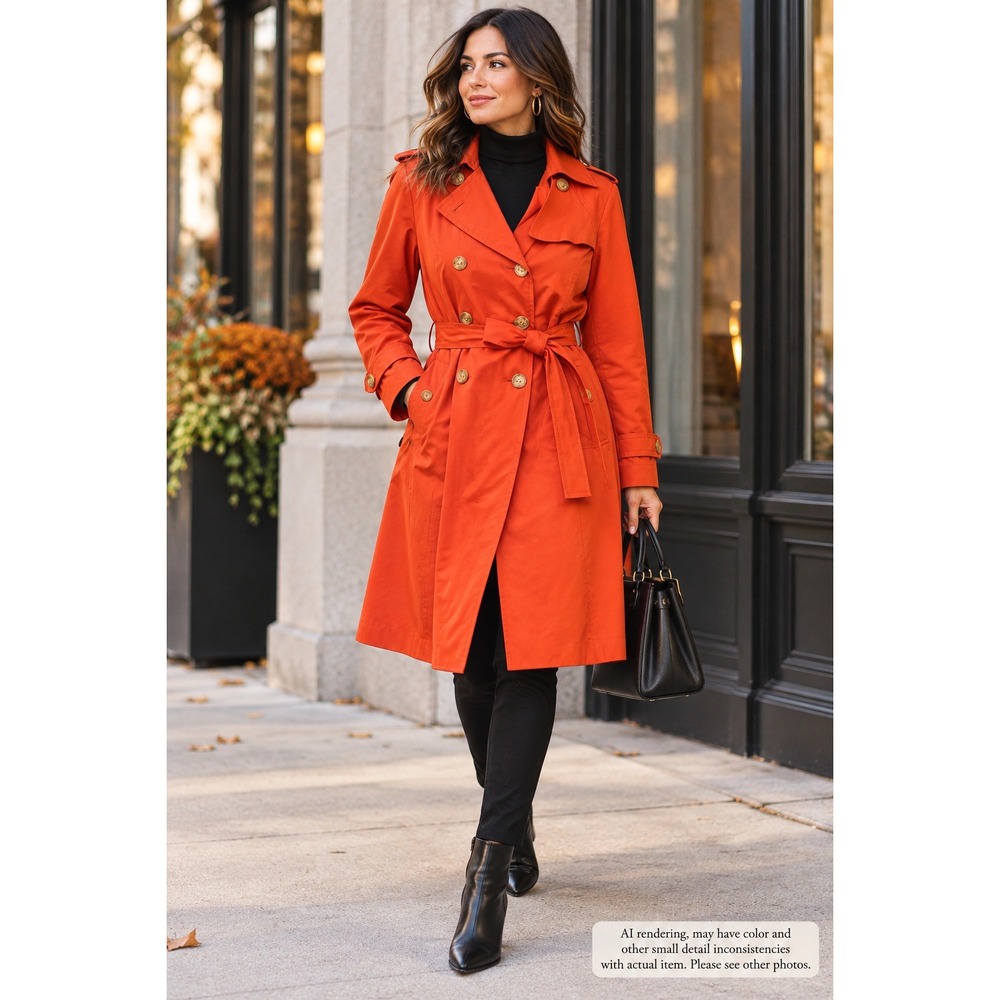 Michael Kors Trench Coat Orange Belted Double Breasted City Chic Fall